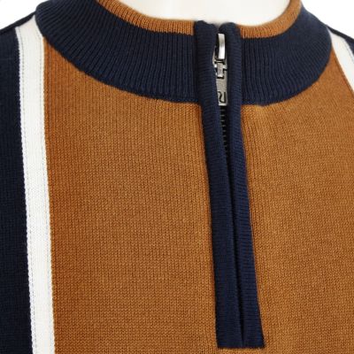 Boys navy knit colour block polo shirt